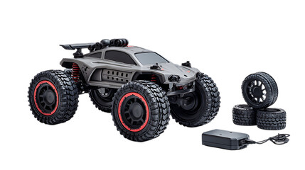 Gray remote control monster truck car isolated on transparent background