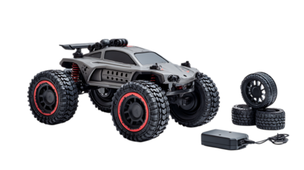 Gray remote control monster truck car isolated on transparent background