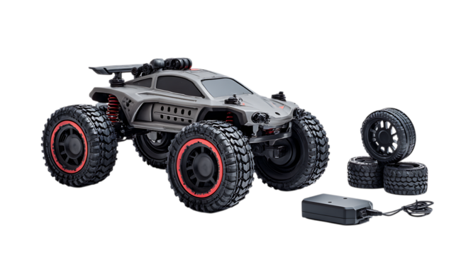 Gray remote control monster truck car isolated on transparent background