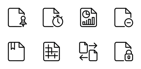 Data analytics document file performance chart icon collection
