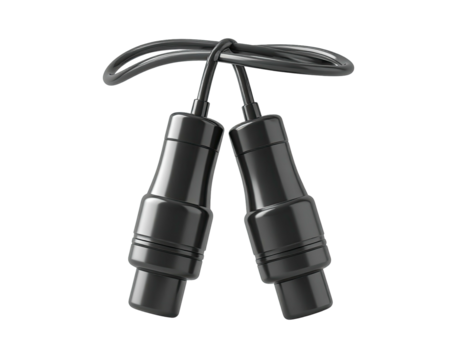 A pair of black jump rope handles connected by a dark flexible cable
