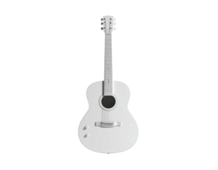 An acoustic guitar, rendered in pure white, isolated on a black background