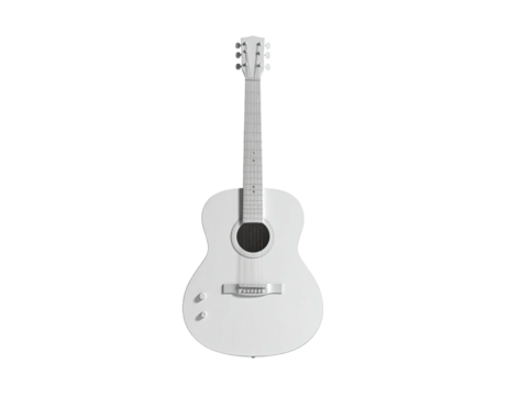 An acoustic guitar, rendered in pure white, isolated on a black background