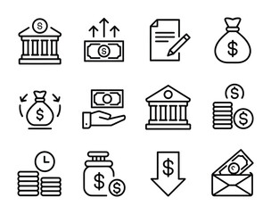 Business strategy and analytics icon pack with marketing and goal management concepts