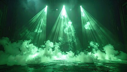 Green stage fog with spotlights