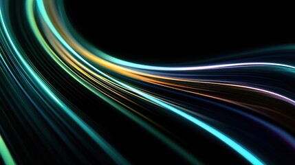 Abstract depiction of flowing, luminous lines in varying hues against a stark black background