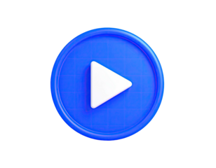 A 3D rendered, rounded blue button with a white triangular play symbol