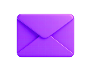 Simple, isolated, 3D rendering of a solid purple envelope against black