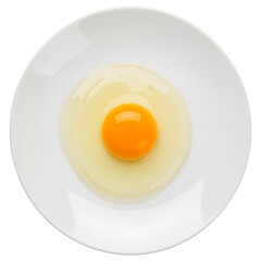 Raw egg on white plate - culinary ingredient stock photo