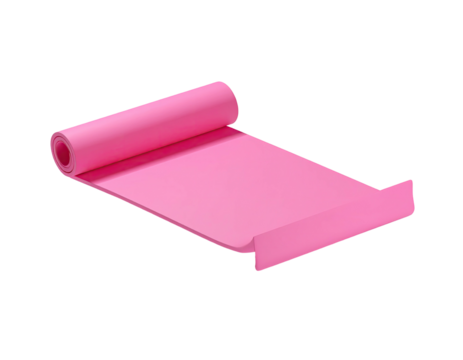 Pink rolled out mat on black background, possibly for exercise or yoga