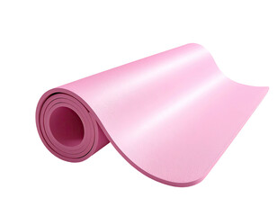 A light pink, rolled-up exercise mat, isolated on a black background