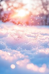 Winter snow scene sunlit grasses pierce the frosty expanse