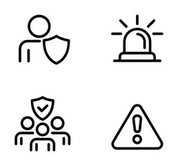Security and emergency alert icon pack in simple outline vector