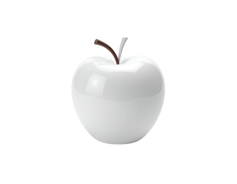 A shiny white apple sits against a stark black background