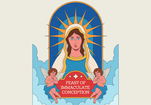 Cream And Blue Flat Design Feast Of The Immaculate Conception Full Illustration