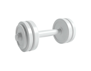 3D-rendered white dumbbell, centered, isolated on a black background