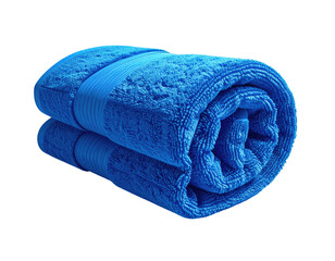 Rolled, blue terrycloth towel with a matching band around the middle