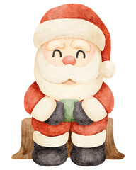 Watercolor Illustration of Santa Claus Sitting