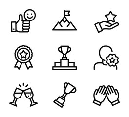 Achievement and award recognition icon pack in clean outline vector style