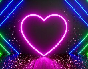 Neon heart on a dark stage