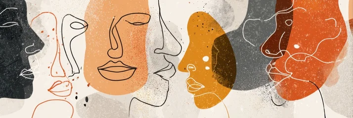 Fotobehang Abstracte kunst Art piece depicts diverse faces in various colors, exploring themes of connection and human expression through abstract design.  © Anat art