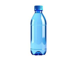Realistic blue plastic water bottle with a blue cap, clear liquid on a black background