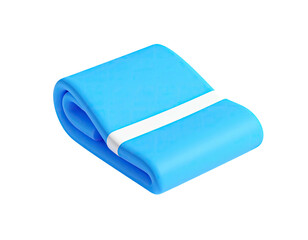 Isometric view of folded, light blue towel with white band. Simple design, clean look