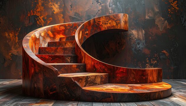 Carved wood winding staircase - Powered by Adobe
