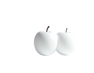 Two white stylized apples with small stems, side-by-side, on a black background