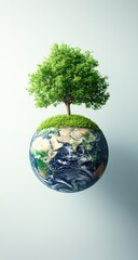 Earth with a tree on top, against a pale background