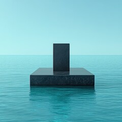 Stone platform with vertical slab on water