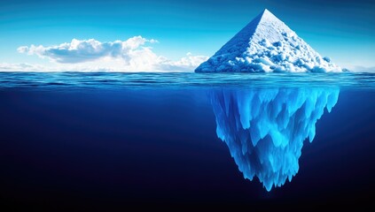 Pyramid iceberg visible tip above, hidden depth below