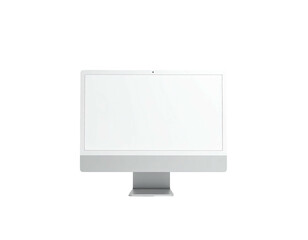 Clean front-facing desktop computer with a bright blank screen on black background