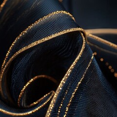 Elegant deep-blue ribbon with shimmering gold edges