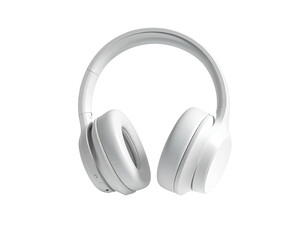 White over-ear headphones, frontal perspective, isolated on a stark black background