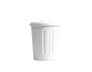 A clean, white, cylindrical container with a lid, set against a black background