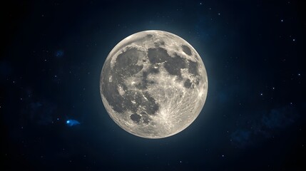 Obraz premium A realistic full moon glowing brightly in the night sky, showcasing detailed craters and textures on its surface.
