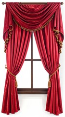 Red silk curtains draped over a window