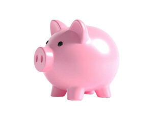 Glossy pink piggy bank with round body, standing against a pure black backdrop