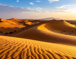 Desert dunes at golden hour light