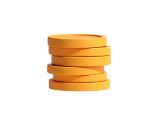 Stacked, stylized gold coins, rendered with soft lighting, on a black background