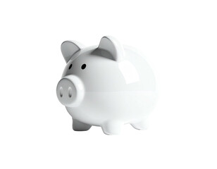 Glossy white piggy bank, with a simple design, isolated on black