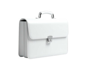 A pristine white briefcase with metallic handle and latch, isolated on black