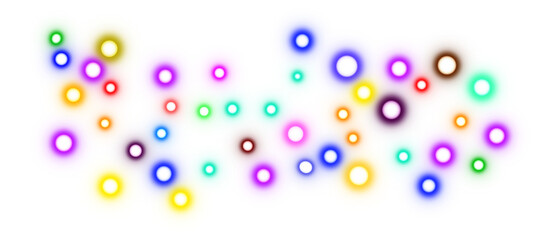 Vibrant neon bokeh bubbles, glowing circles on black, abstract colorful light patterns PNG