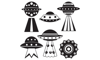 UFO Vector Icons and Alien Spaceship Silhouettes – Flying Saucer Clipart Set for Sci-Fi Designs