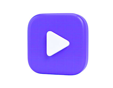 A 3D, glossy, purple square button with a white play symbol in the center - Powered by Adobe