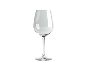 Crystal stemware glass, empty, isolated against a black background, front view