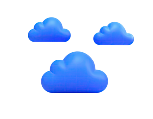 Three stylized cartoon clouds with blue gradient against a black background
