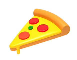 A vibrant, three-dimensional illustration of a single pizza slice with toppings