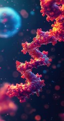 Abstract DNA strand render with cell backdrop